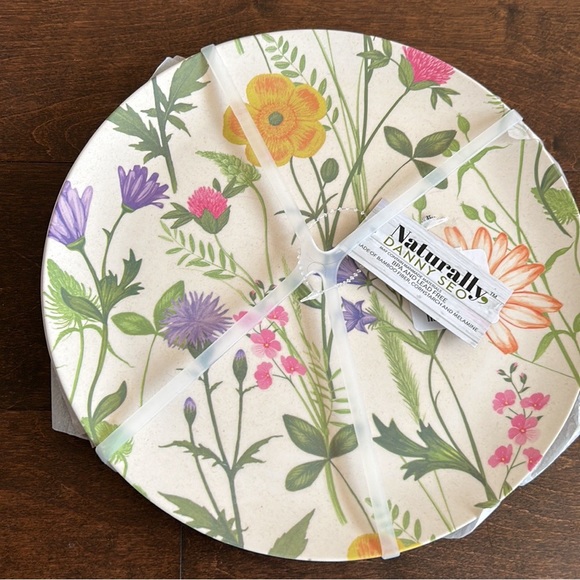 Naturally Danny Sep Bamboo  Mushrooms Floral Dinner Plates Set of 4 NEW - Picture 2 of 2